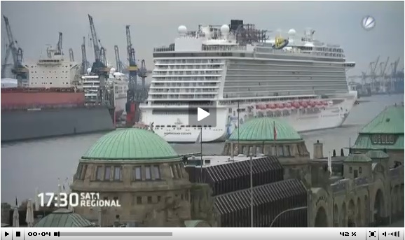 Mega-Kreuzfahrtschiff „Norwegian Escape“ im Hamburger Hafen eingelaufen